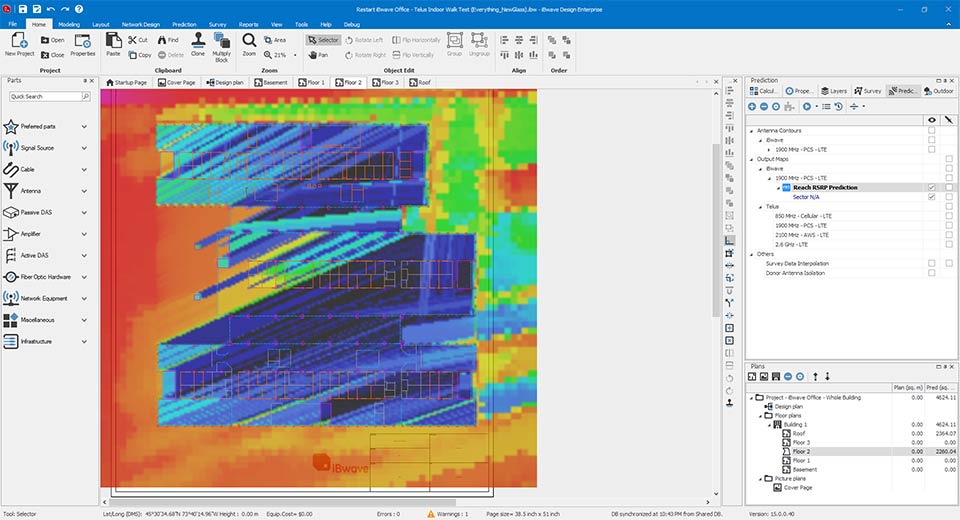 Campus network prediction results in iBwave Design with consideration of macro data from iBwave Reach